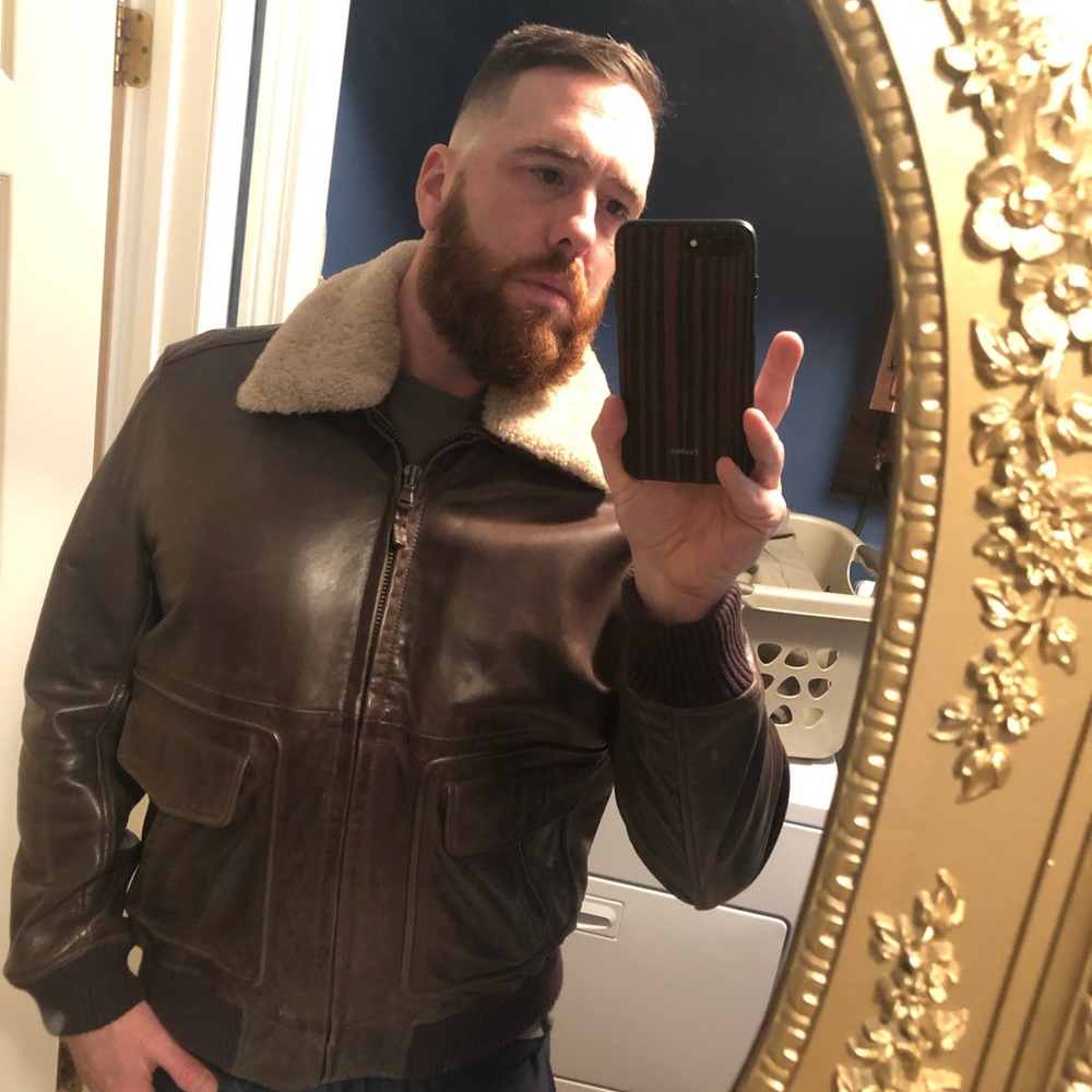 Leather bomber jacket